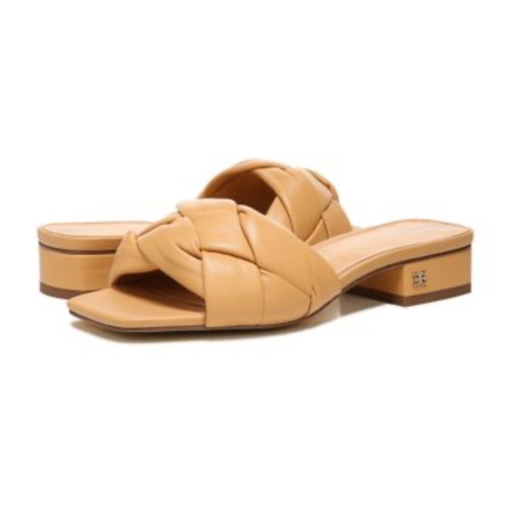 Sam Edelman Emina Braided Puffy Slide Sandals Beige Leather Block Heel 9